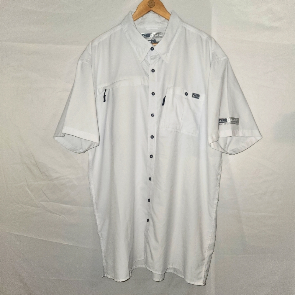 Drake Performance Fishing Shirt - Men's XL - White Lightweight - Zip Pockets